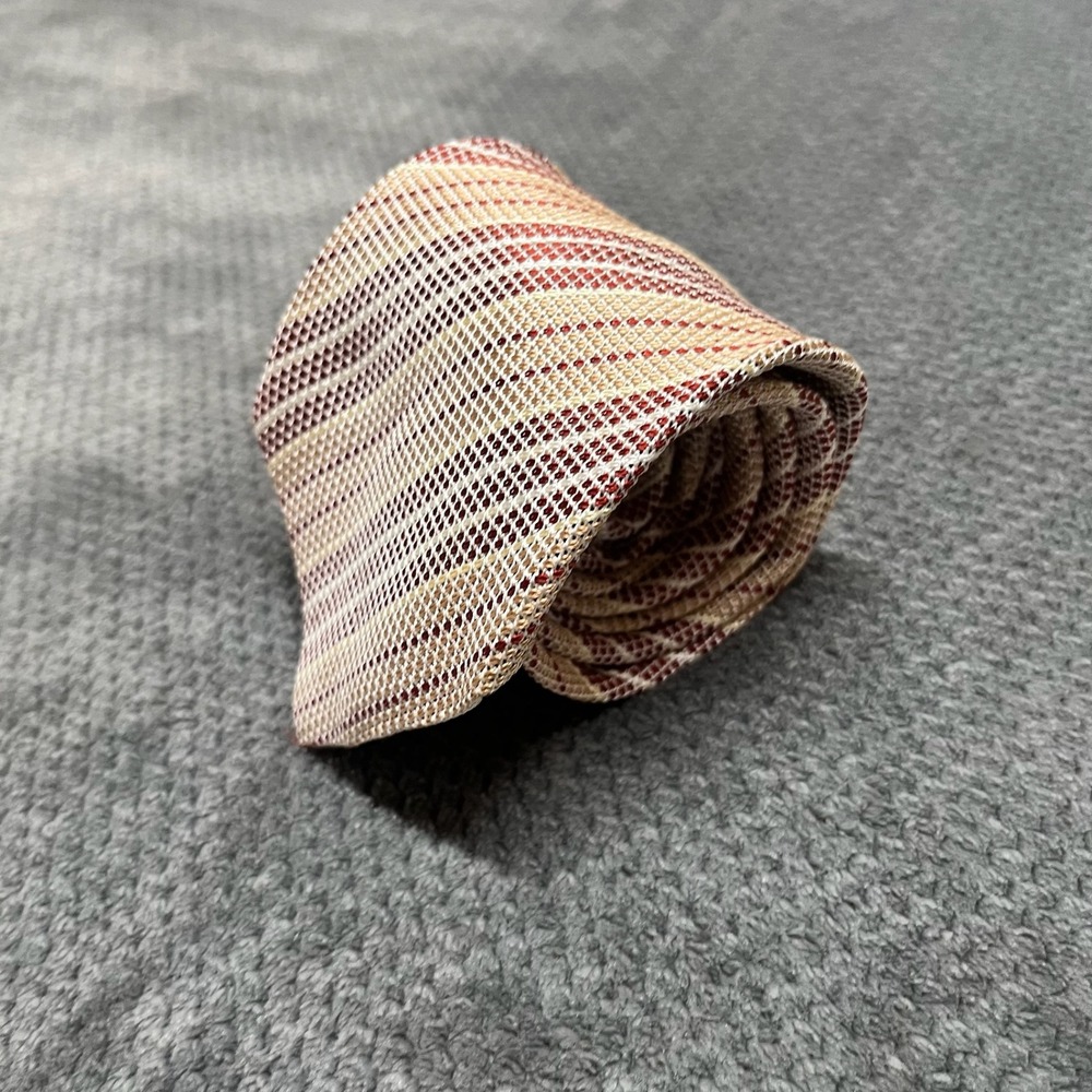 Missoni Cravatte Silk Tie Mens Tan Burgundy Striped Made in Italy Textured Weave